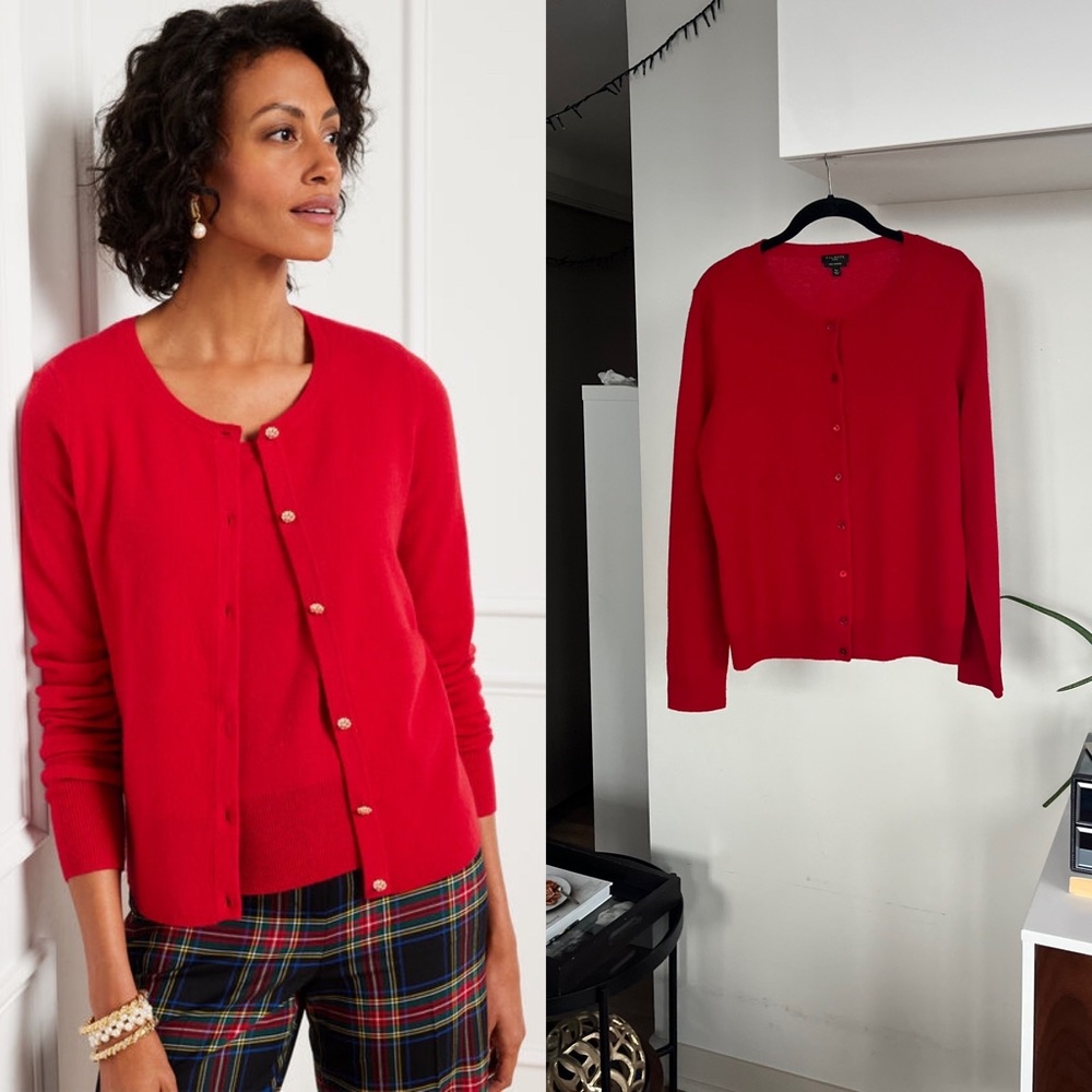 Talbots Vibrant Red Cashmere Casual Cozy Cardigan Cottagcore Sz Lp